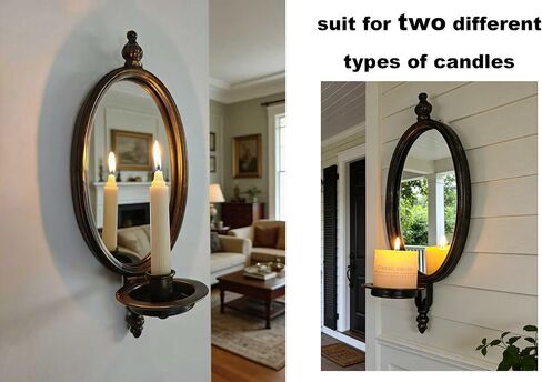 2 Pack Metal Wall Sconces, Heavy Mirror Taper Candle Sconce,Antique Bronze Pillar Candle Holder,Home Decoration in Saudi Arabia