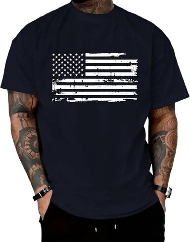 KESIHAN Men's American Flag T-Shirt Vintage Patriotic USA Graphic Tee Cotton Crewneck Short Sleeve 4th of July Shirt in Saudi Arabia