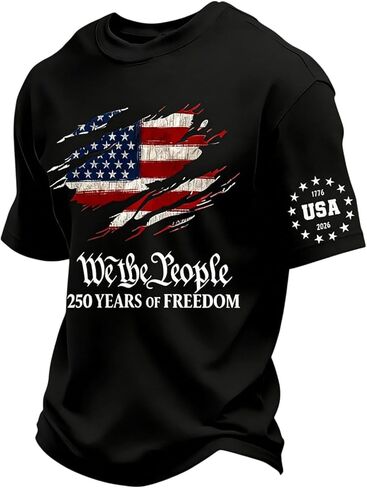 Men's 4th of July 250th Anniversary T-Shirt 1776-2026 Tee Vintage Distressed American Flag Short Sleeve Shirt in Saudi Arabia