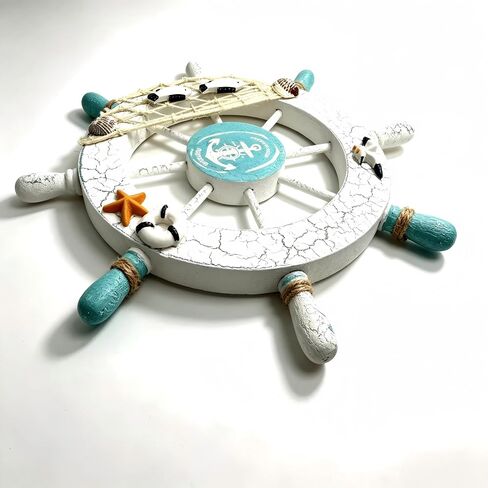 yxyzylzrx Nautical Coastal Wall Sculpture 11 Inch Diameter Handcrafted Wooden Ship Wheel Decor with Shell & Net Accents for Beach Ocean Themed Room Bathroom Living Room Wall Art in Kuwait