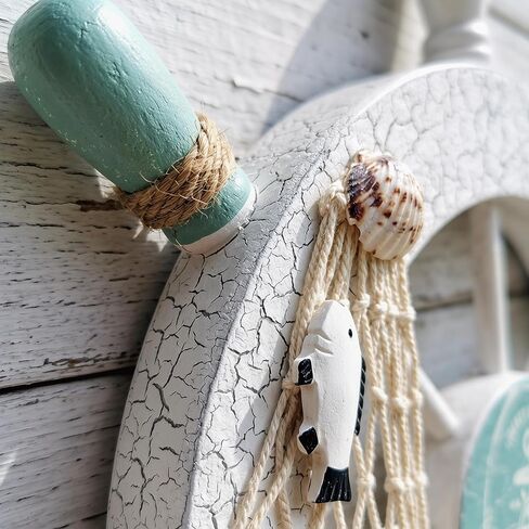 yxyzylzrx Nautical Coastal Wall Sculpture 11 Inch Diameter Handcrafted Wooden Ship Wheel Decor with Shell & Net Accents for Beach Ocean Themed Room Bathroom Living Room Wall Art in Kuwait