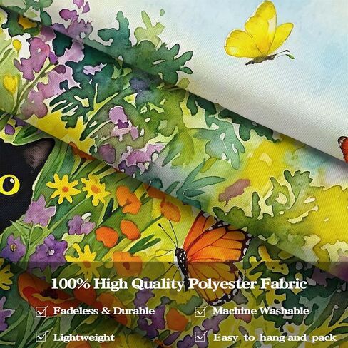 Spenlife Black Cat in Summer Wildflower Garden Tapestry, Whimsical Watercolor Cat and Butterfly Wall Decor, Aesthetic Floral Art for Bedroom (60" x 44") in Saudi Arabia