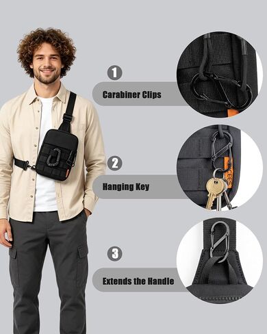Peicees Small Sling Bag Tactical Chest Anti-theft for Men Women Travel Outdoor, Black in Kuwait