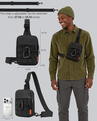 Peicees Small Sling Bag Tactical Chest Anti-theft for Men Women Travel Outdoor, Black in Kuwait