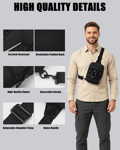 Peicees Small Sling Bag Tactical Chest Anti-theft for Men Women Travel Outdoor, Black in Kuwait
