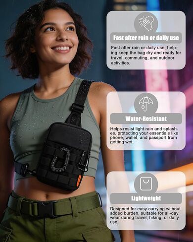 Peicees Small Sling Bag Tactical Chest Anti-theft for Men Women Travel Outdoor, Black in Kuwait