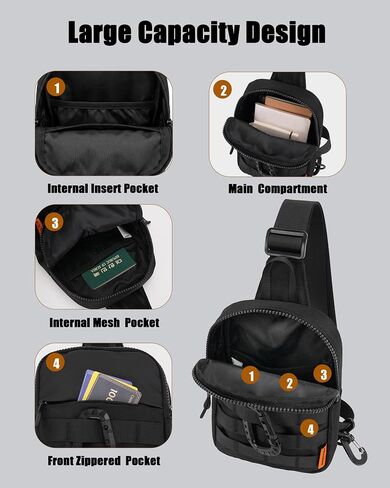 Peicees Small Sling Bag Tactical Chest Anti-theft for Men Women Travel Outdoor, Black in Kuwait