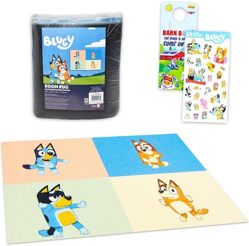 مجموعة سجادة Bluey لغرفة الأطفال - حزمة مع سجادة بمساحة 48 × 72 بوصة لغرفة النوم، وديكور الغرفة، بالإضافة إلى الملصقات والمزيد | سجادة Bluey وBingo لغرفة النوم in Kuwait