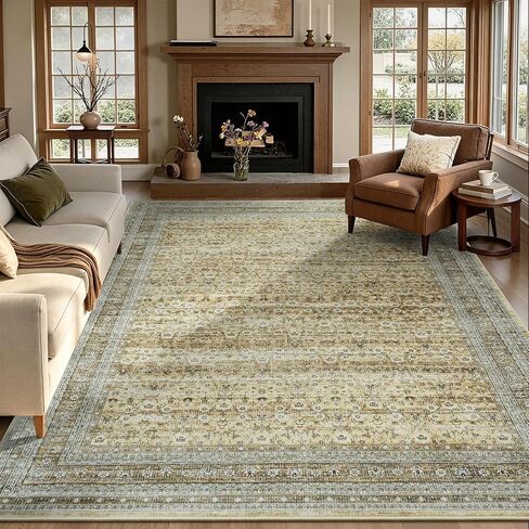 8x10 Caramel Brown Area Rugs for Living Room - Vintage Distressed Retro Washable Rug Non-Slip Low Pile Stain Resistant Neutral Large Carpet for Dining Under Table, Bedroom, Office, Nursery in Saudi Arabia