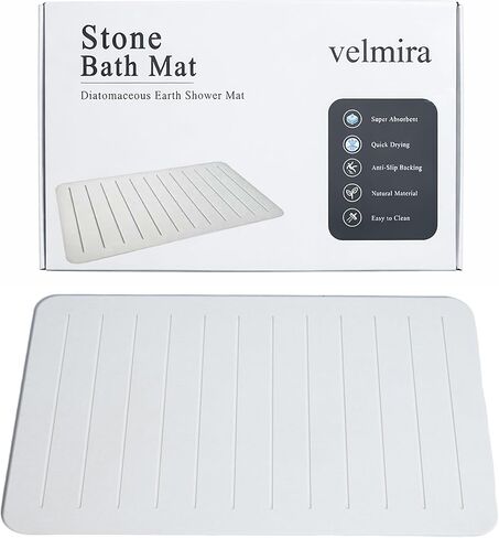 Stone Bath Mat, Quick Dry Shower Mat, Diatomaceous Earth Shower Mat, Non-Slip Hard Surface, Ultra Absorbent Bathroom Floor Mat for Tub, Entry, or Sink – 23.6" x 15.4", Gray (Line) in Saudi Arabia