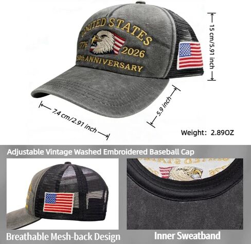 250th Anniversary USA Hat Retro Embroidered Baseball Cap Adjustable Mesh-Back Trucker Hat for Men Women in Saudi Arabia