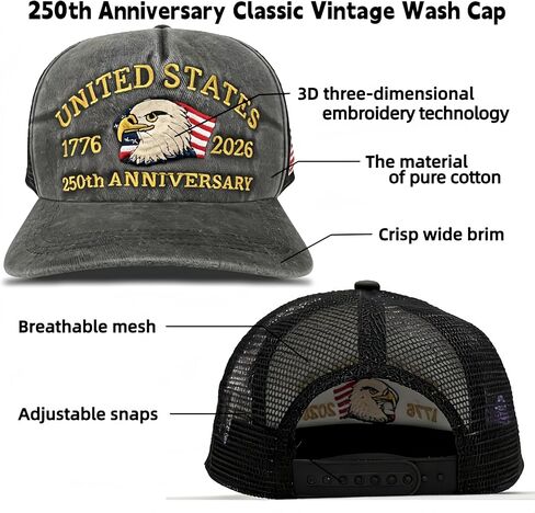 250th Anniversary USA Hat Retro Embroidered Baseball Cap Adjustable Mesh-Back Trucker Hat for Men Women in Saudi Arabia