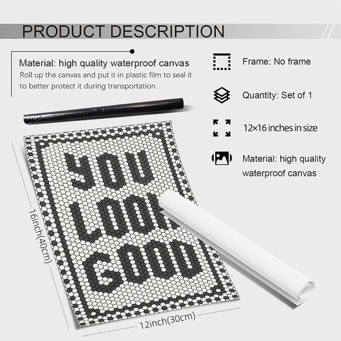 OMANI Black and White Quotes Wall Art Trendy Minimalist You Look Good Poster Funky Hexagon Tile Canvas Prints for Living Room Bathroom Wall Decor 12x16 inch Unframed in Saudi Arabia