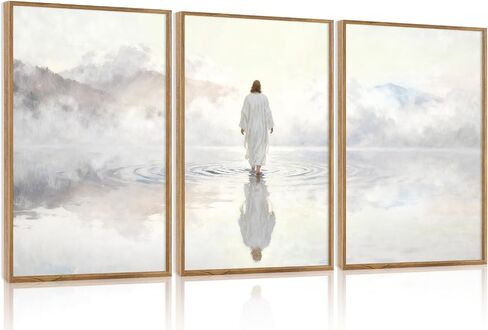 IARTTOP Framed White Jesus Christian Wall Art, Abstract Jesus Walking on Water Wall Decor, Modern Religious Christian Faith Art Prints Scripture Artwork Christ Religion Canvas Poster for Church Living Room Bedroom Office-24"x36"x3 in Saudi Arabia