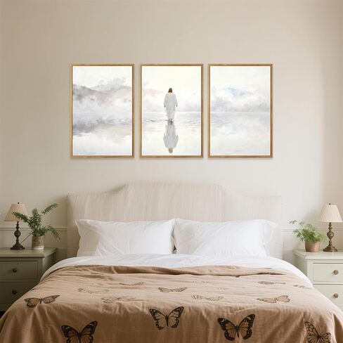 IARTTOP Framed White Jesus Christian Wall Art, Abstract Jesus Walking on Water Wall Decor, Modern Religious Christian Faith Art Prints Scripture Artwork Christ Religion Canvas Poster for Church Living Room Bedroom Office-24"x36"x3 in Saudi Arabia