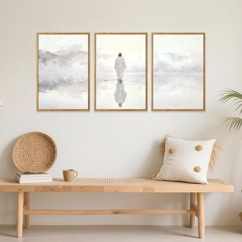 IARTTOP Framed White Jesus Christian Wall Art, Abstract Jesus Walking on Water Wall Decor, Modern Religious Christian Faith Art Prints Scripture Artwork Christ Religion Canvas Poster for Church Living Room Bedroom Office-24"x36"x3 in Saudi Arabia