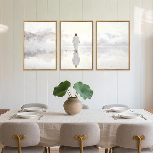 IARTTOP Framed White Jesus Christian Wall Art, Abstract Jesus Walking on Water Wall Decor, Modern Religious Christian Faith Art Prints Scripture Artwork Christ Religion Canvas Poster for Church Living Room Bedroom Office-24"x36"x3 in Saudi Arabia