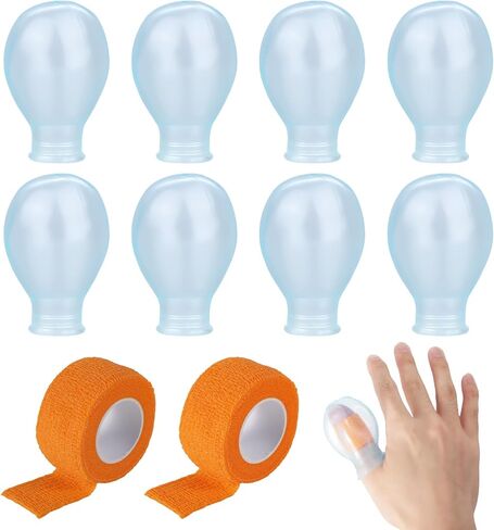 Tinoaly 8pcs Waterproof Toe Protector Caps Cover & 2 Rolls Bandages, Silicone Toe Sleeve for Shower Swimming Pedicure Manicure Nail Soaking in Kuwait