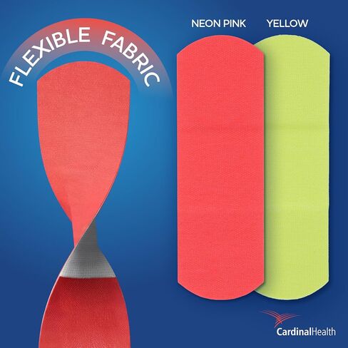 Curity Specialty Neon Fabric Bandage, Heavy‑Duty Flexible Strip 1" x 3" with 1" x 7/8" Pad – Extra‑Long, Durable Adhesive Bandage for Active Use, Latex‑Free, Sterile, 44104 (Box of 50) in Kuwait