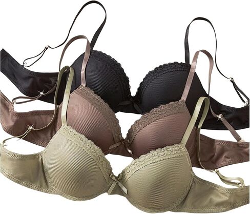 BEAUDRM Women's 3 Pack Lace Underwire Bra Bowknot Push Up Comfort Everyday Bras in Kuwait