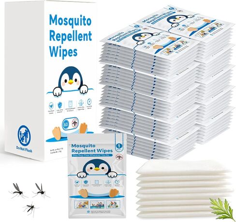 60 PCS Individually Wrapped Mosquito Repellent Wipes, Natural Insect Repellent Wipes Provide 6-8 Hrs Protection, DEET-Free Mosquito Wipes with Travel-Size for Camping, Picnic, BBQ, Travel, Outdoor Use in Kuwait