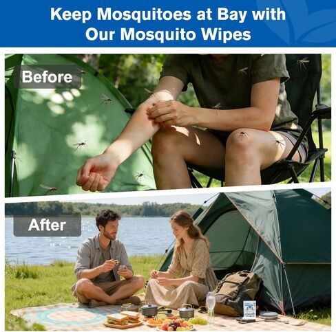 60 PCS Individually Wrapped Mosquito Repellent Wipes, Natural Insect Repellent Wipes Provide 6-8 Hrs Protection, DEET-Free Mosquito Wipes with Travel-Size for Camping, Picnic, BBQ, Travel, Outdoor Use in Kuwait