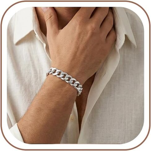 S925 Sterling Silver Bracelet for Men - 12MM S925 Sterling Silver Over Cuban Chain Bracelet Diamond Cut Silver Bracelets Gifts for Men 7.5/8/8.5/9Inch in Saudi Arabia