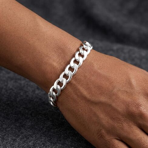 S925 Sterling Silver Bracelet for Men - 12MM S925 Sterling Silver Over Cuban Chain Bracelet Diamond Cut Silver Bracelets Gifts for Men 7.5/8/8.5/9Inch in Saudi Arabia
