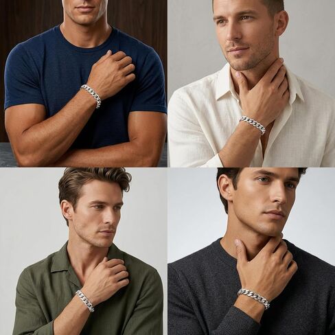 S925 Sterling Silver Bracelet for Men - 12MM S925 Sterling Silver Over Cuban Chain Bracelet Diamond Cut Silver Bracelets Gifts for Men 7.5/8/8.5/9Inch in Saudi Arabia