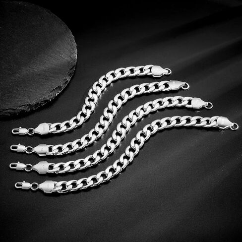 S925 Sterling Silver Bracelet for Men - 12MM S925 Sterling Silver Over Cuban Chain Bracelet Diamond Cut Silver Bracelets Gifts for Men 7.5/8/8.5/9Inch in Saudi Arabia