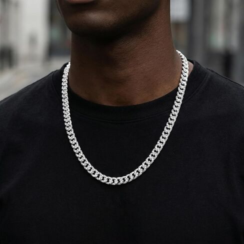 S925 Sterling Silver Chain Necklace for Men,8mm Sterling Silver Pattern Cuban Link Curb Chain Necklace for Men Jewelry 18 20 22 24 26Inch in Saudi Arabia