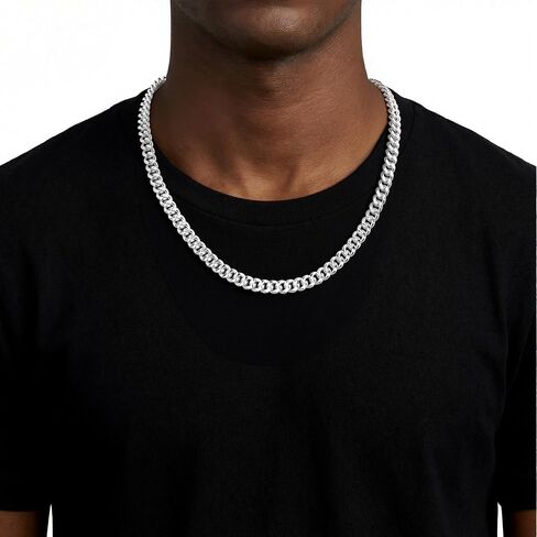 S925 Sterling Silver Chain Necklace for Men,8mm Sterling Silver Pattern Cuban Link Curb Chain Necklace for Men Jewelry 18 20 22 24 26Inch in Saudi Arabia