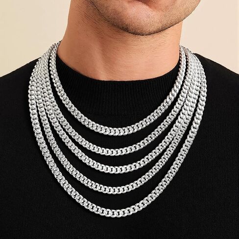 S925 Sterling Silver Chain Necklace for Men,8mm Sterling Silver Pattern Cuban Link Curb Chain Necklace for Men Jewelry 18 20 22 24 26Inch in Saudi Arabia