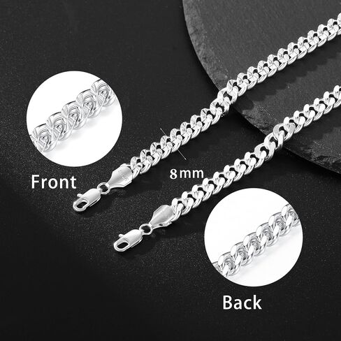 S925 Sterling Silver Chain Necklace for Men,8mm Sterling Silver Pattern Cuban Link Curb Chain Necklace for Men Jewelry 18 20 22 24 26Inch in Saudi Arabia