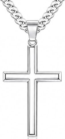TenKa Cross Necklace for Men, 316L Stainless Steel Mens Cross Necklaces, Bold Silver & Gold Pendant with Waterproof 5mm Cuban Chain 18-30 Inch in Kuwait