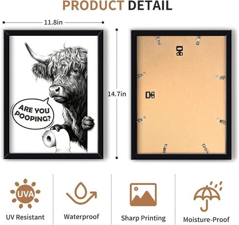 MSJGA Funny Highland Cow Bathroom Decor - “Are You Pooping?" Sign, Rustic Farmhouse Wall Art with Cute Animal Canvas Art for Restroom - Black Framed Cow Pictures Wall Decor Ready to Hang 12"x15" in Saudi Arabia