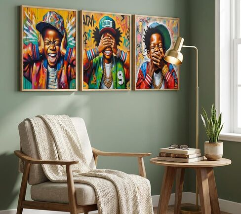 Black Boy Wall Art Hip-Hop Style Painting Pictures Wall Decor African American Boy Posters Prints for Children's Room Home Street Graffiti Decoration 12x16in Unframed in Kuwait