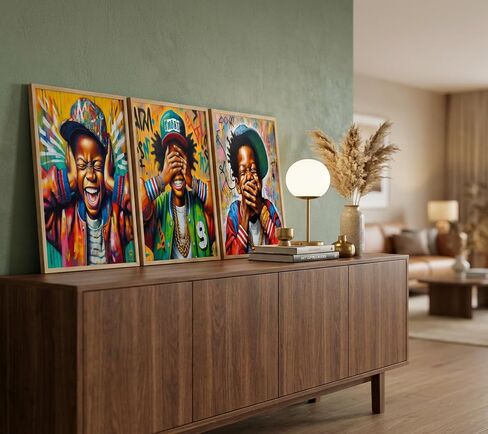 Black Boy Wall Art Hip-Hop Style Painting Pictures Wall Decor African American Boy Posters Prints for Children's Room Home Street Graffiti Decoration 12x16in Unframed in Kuwait