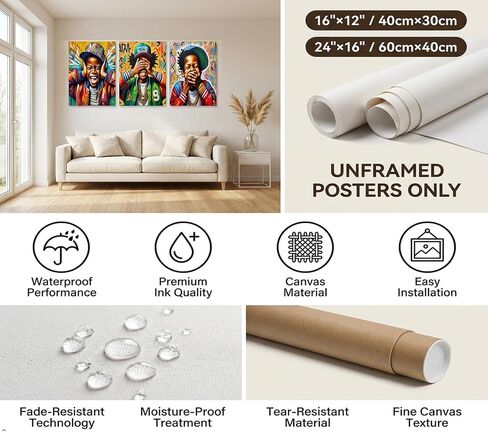 Black Boy Wall Art Hip-Hop Style Painting Pictures Wall Decor African American Boy Posters Prints for Children's Room Home Street Graffiti Decoration 12x16in Unframed in Kuwait
