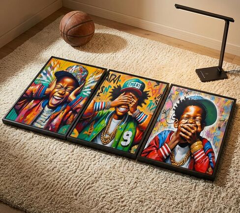Black Boy Wall Art Hip-Hop Style Painting Pictures Wall Decor African American Boy Posters Prints for Children's Room Home Street Graffiti Decoration 12x16in Unframed in Kuwait