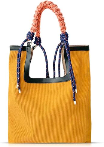 Tote Bag for Women, Corduroy Shoulder Bag, Braided Nylon Rope Carrying Handle, Large Capacity Handbag Suitable for Important Occasions, Work, Travel in Kuwait