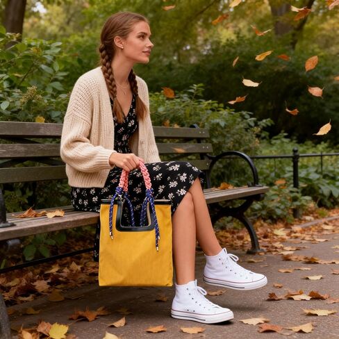Tote Bag for Women, Corduroy Shoulder Bag, Braided Nylon Rope Carrying Handle, Large Capacity Handbag Suitable for Important Occasions, Work, Travel in Kuwait