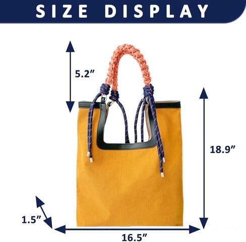 Tote Bag for Women, Corduroy Shoulder Bag, Braided Nylon Rope Carrying Handle, Large Capacity Handbag Suitable for Important Occasions, Work, Travel in Kuwait