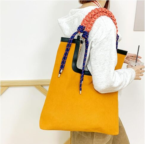 Tote Bag for Women, Corduroy Shoulder Bag, Braided Nylon Rope Carrying Handle, Large Capacity Handbag Suitable for Important Occasions, Work, Travel in Kuwait