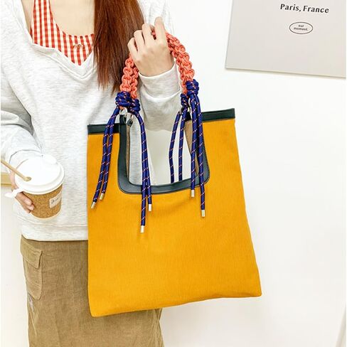 Tote Bag for Women, Corduroy Shoulder Bag, Braided Nylon Rope Carrying Handle, Large Capacity Handbag Suitable for Important Occasions, Work, Travel in Kuwait