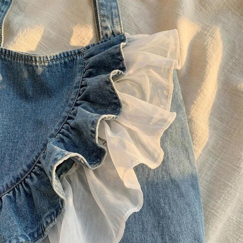 Denim Hobo Bag Lace Ruffle Tote Bag, Cute Lace Patchwork Jeans Purse Slouchy Shoulder Bag For Women, Casual Handbag Daily | Delicate Lace Ruffle in Saudi Arabia