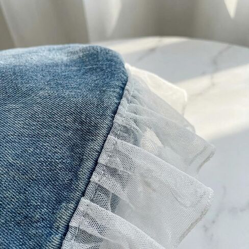 Denim Hobo Bag Lace Ruffle Tote Bag, Cute Lace Patchwork Jeans Purse Slouchy Shoulder Bag For Women, Casual Handbag Daily | Delicate Lace Ruffle in Saudi Arabia