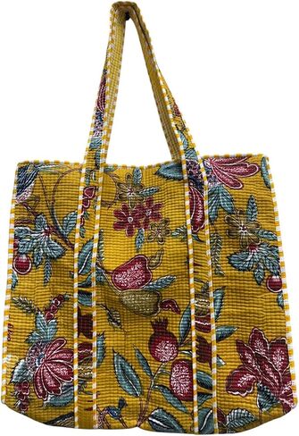 Quilted Cotton Tote Bag, Jungle Flower Safari Tropical Print, Large zipper Double Handle bag 18x6x18 Inches, Unisex in Kuwait