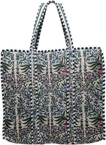 Quilted Cotton Tote Bag, Jungle Flower Safari Tropical Print, Large zipper Double Handle bag 18x6x18 Inches, Unisex in Kuwait