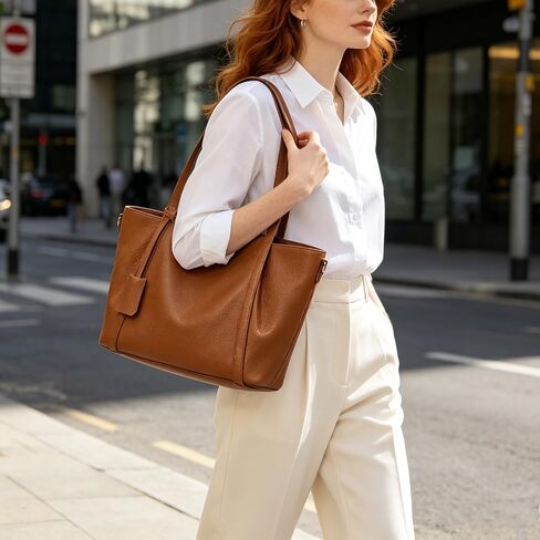 DAILANDO Genuine Leather Tote Bag for Women, Large Full Grained Cowhide Top Handle Shoulder Purse with Long Crossbody Strap in Saudi Arabia